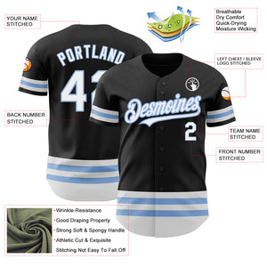 Custom Black White-Light Blue Line Authentic Baseball Jersey
