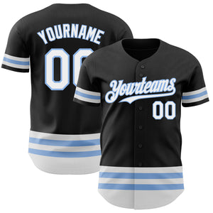 Custom Black White-Light Blue Line Authentic Baseball Jersey