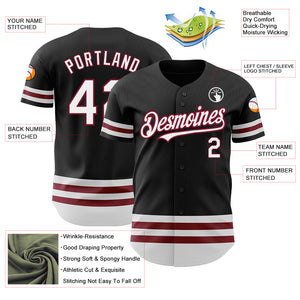 Custom Black White-Crimson Line Authentic Baseball Jersey