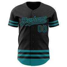 Load image into Gallery viewer, Custom Black Teal Line Authentic Baseball Jersey
