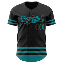 Laden Sie das Bild in den Galerie-Viewer, Custom Black Teal Line Authentic Baseball Jersey
