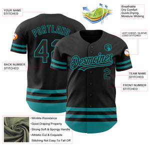 Custom Black Teal Line Authentic Baseball Jersey