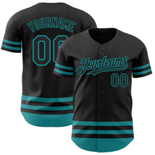 Laden Sie das Bild in den Galerie-Viewer, Custom Black Teal Line Authentic Baseball Jersey
