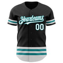 Laden Sie das Bild in den Galerie-Viewer, Custom Black White-Teal Line Authentic Baseball Jersey
