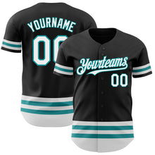 Load image into Gallery viewer, Custom Black White-Teal Line Authentic Baseball Jersey
