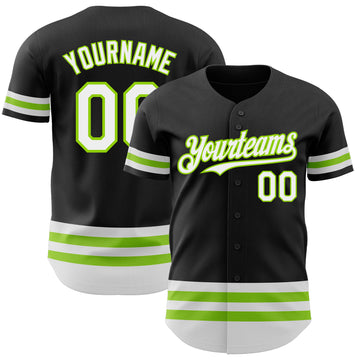 Custom Black White-Neon Green Line Authentic Baseball Jersey