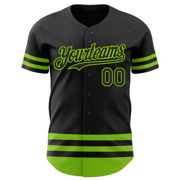 Custom Black Neon Green Line Authentic Baseball Jersey