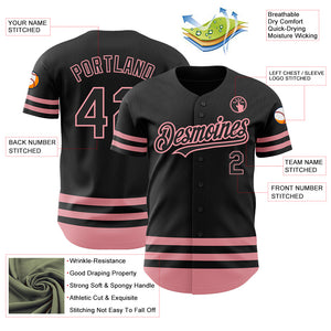 Custom Black Medium Pink Line Authentic Baseball Jersey
