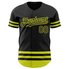 Load image into Gallery viewer, Custom Black Neon Yellow Line Authentic Baseball Jersey
