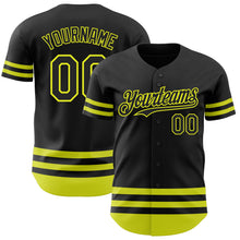 Load image into Gallery viewer, Custom Black Neon Yellow Line Authentic Baseball Jersey
