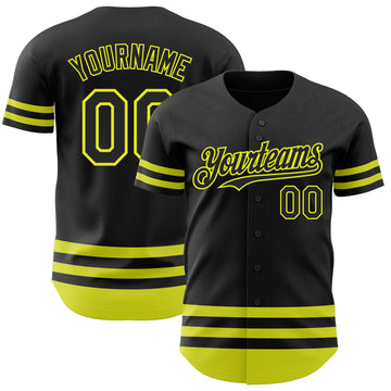 Custom Black Neon Yellow Line Authentic Baseball Jersey