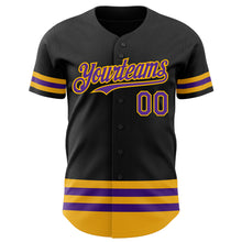 Load image into Gallery viewer, Custom Black Purple-Gold Line Authentic Baseball Jersey
