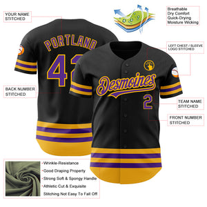 Custom Black Purple-Gold Line Authentic Baseball Jersey