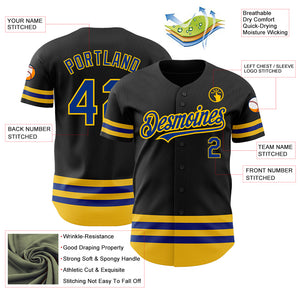Custom Black Royal-Yellow Line Authentic Baseball Jersey