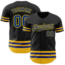 Load image into Gallery viewer, Custom Black Royal-Yellow Line Authentic Baseball Jersey
