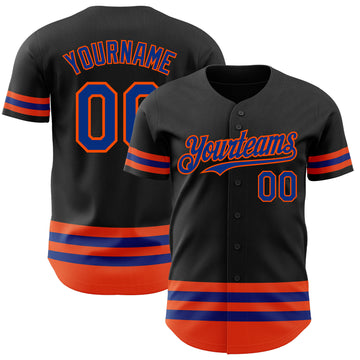 Custom Black Royal-Orange Line Authentic Baseball Jersey