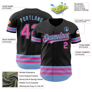 Custom Black Pink-Light Blue Line Authentic Baseball Jersey