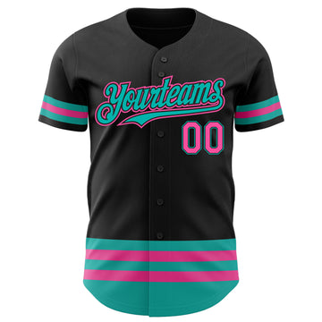 Custom Black Pink-Aqua Line Authentic Baseball Jersey