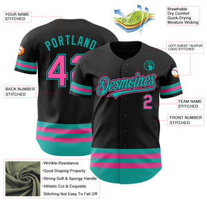 Custom Black Pink-Aqua Line Authentic Baseball Jersey