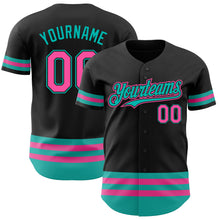 Load image into Gallery viewer, Custom Black Pink-Aqua Line Authentic Baseball Jersey
