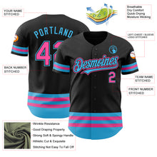 Load image into Gallery viewer, Custom Black Pink-Sky Blue Line Authentic Baseball Jersey
