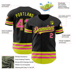 Custom Black Pink-Neon Yellow Line Authentic Baseball Jersey