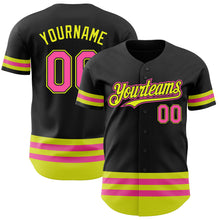 Load image into Gallery viewer, Custom Black Pink-Neon Yellow Line Authentic Baseball Jersey
