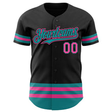 Load image into Gallery viewer, Custom Black Pink-Teal Line Authentic Baseball Jersey
