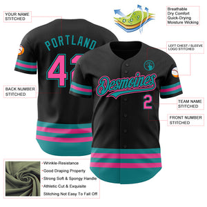 Custom Black Pink-Teal Line Authentic Baseball Jersey