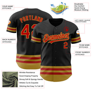 Custom Black Red-Old Gold Line Authentic Baseball Jersey