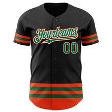Laden Sie das Bild in den Galerie-Viewer, Custom Black Kelly Green-Orange Line Authentic Baseball Jersey
