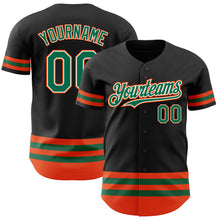 Laden Sie das Bild in den Galerie-Viewer, Custom Black Kelly Green-Orange Line Authentic Baseball Jersey
