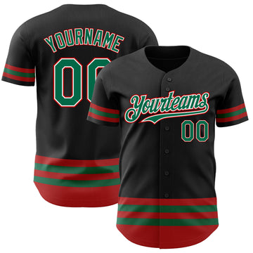 Custom Black Kelly Green-Red Line Authentic Baseball Jersey