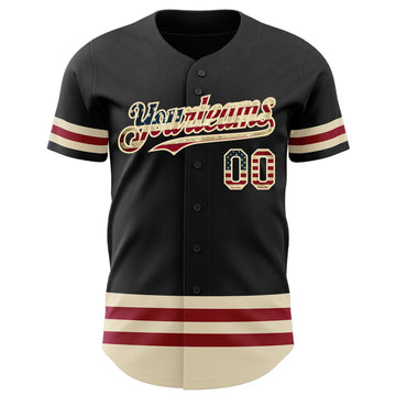 Custom Black Vintage USA Flag-Cream Line Authentic Baseball Jersey