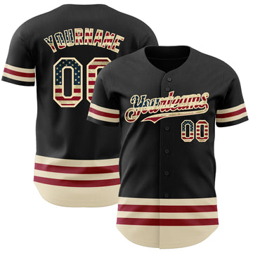 Custom Black Vintage USA Flag-Cream Line Authentic Baseball Jersey