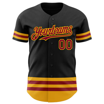 Custom Black Maroon-Gold Line Authentic Baseball Jersey