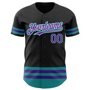 Custom Black Purple-Teal Line Authentic Baseball Jersey