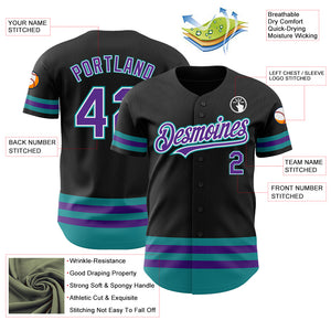 Custom Black Purple-Teal Line Authentic Baseball Jersey