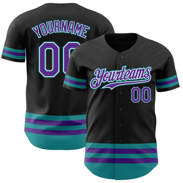 Custom Black Purple-Teal Line Authentic Baseball Jersey