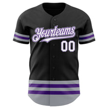 Laden Sie das Bild in den Galerie-Viewer, Custom Black Purple-Gray Line Authentic Baseball Jersey
