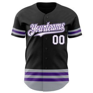 Custom Black Purple-Gray Line Authentic Baseball Jersey