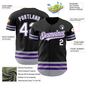 Custom Black Purple-Gray Line Authentic Baseball Jersey