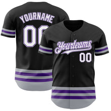 Load image into Gallery viewer, Custom Black Purple-Gray Line Authentic Baseball Jersey

