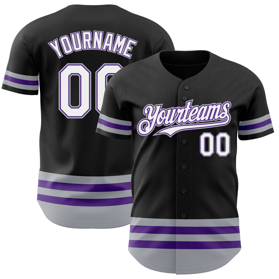 Custom Black Purple-Gray Line Authentic Baseball Jersey