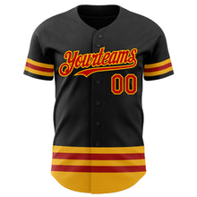 Load image into Gallery viewer, Custom Black Red-Gold Line Authentic Baseball Jersey
