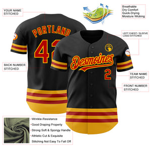 Custom Black Red-Gold Line Authentic Baseball Jersey