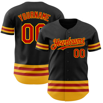 Custom Black Red-Gold Line Authentic Baseball Jersey
