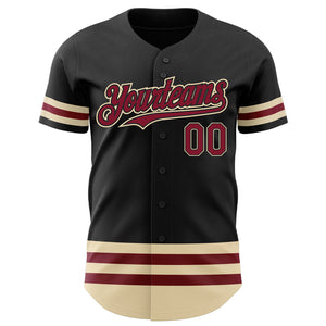 Custom Black Crimson-Cream Line Authentic Baseball Jersey