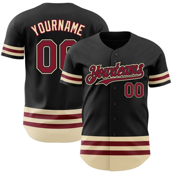 Custom Black Crimson-Cream Line Authentic Baseball Jersey