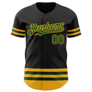 Custom Black Green-Gold Line Authentic Baseball Jersey